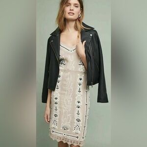 Anthropologie Maeve Neutral Bare Embroidered Slip Dress Size Small